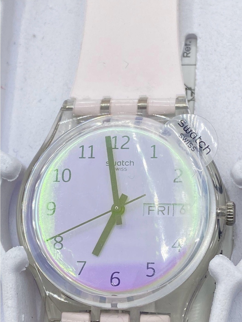 Swatch ULTRAROSE Solar Spectrum Pink Strap Watch with Iridescent Dial